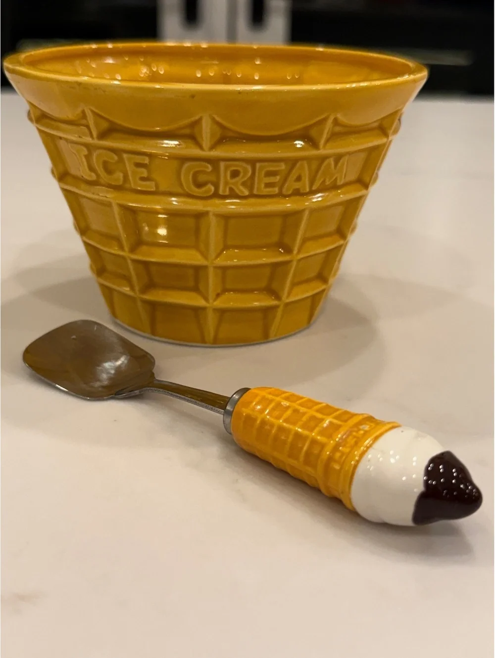Ceramic Ice Cream Cone Bowl with Matching Spoon